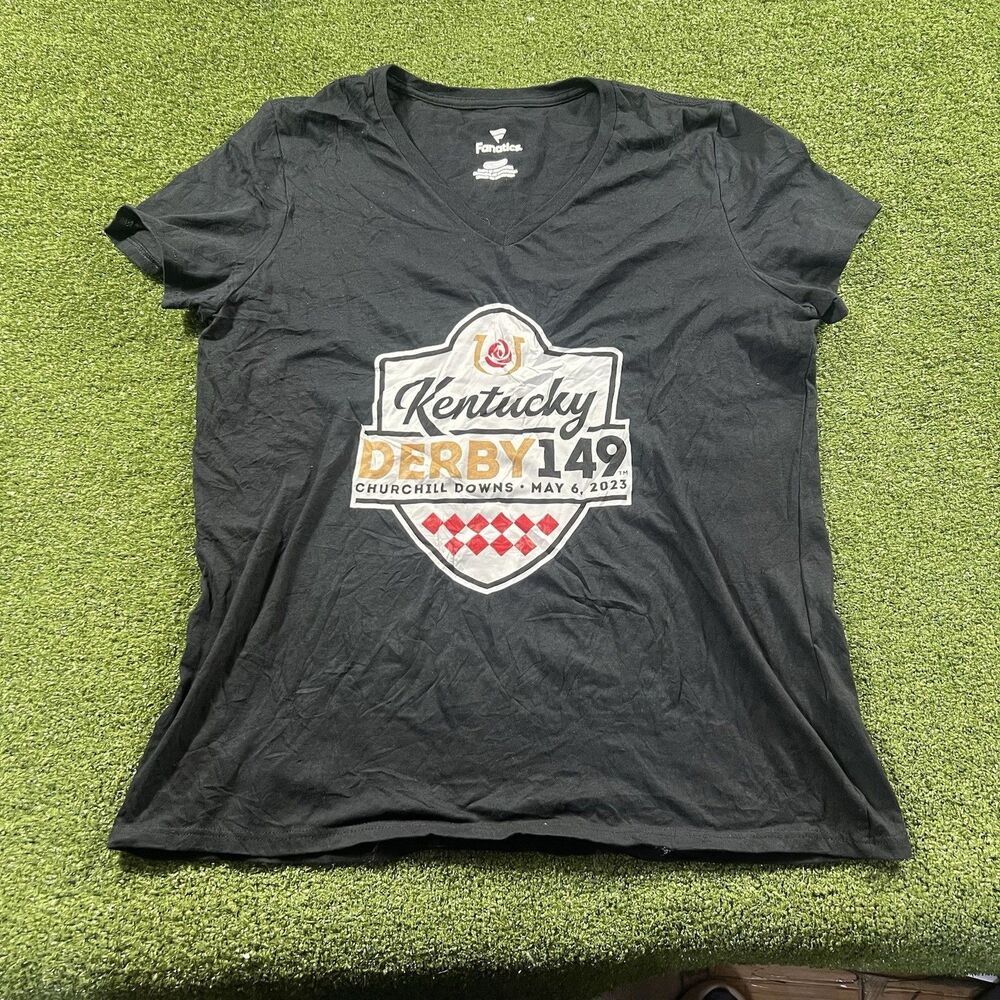 Kentucky Derby 149 Fanatics Women’s XL Black V-Neck T-Shirt Churchill Downs 2023